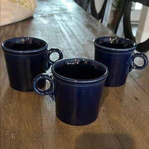 FiestaWare (3) O Ring Handled Mugs Cobalt Blue Vintage Homer Laughlin